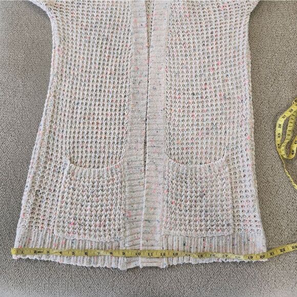 Express Factory Cream Pale Pink Colorful Speckles Open Waffle Cardigan - Medium - Picture 9 of 13
